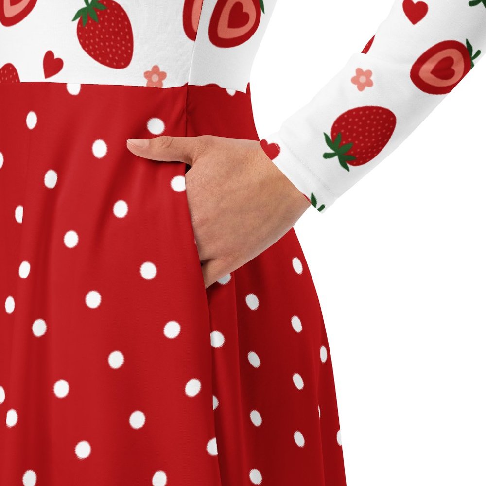 Strawberry Heart Long Sleeve Pin Up Dress - Picture 2 of 10